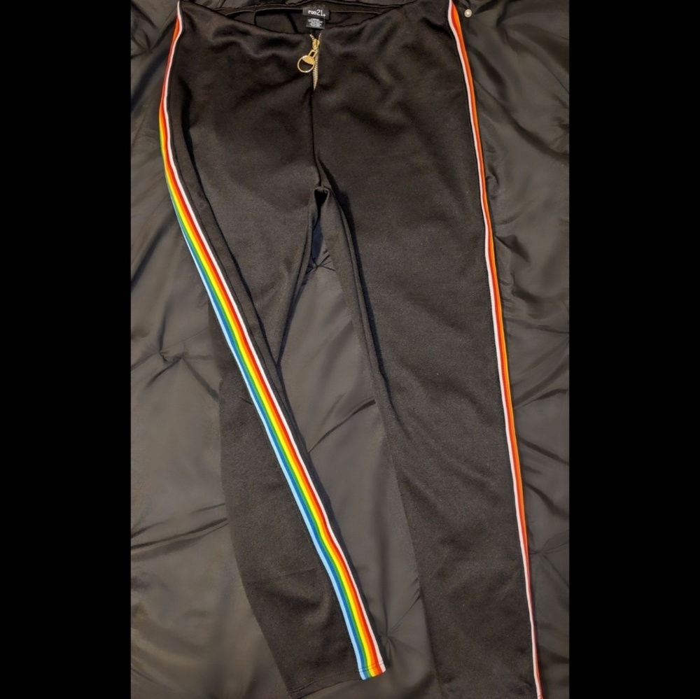 Black Rainbow Side Striped Ponte Pants
